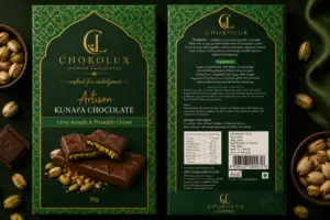 CHOKOLUX Artisan Kunafa Chocolate 70g with crispy kunafa and pistachio cream