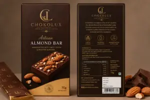 CHOKOLUX Artisan Almond Chocolate Bar 70g packaging