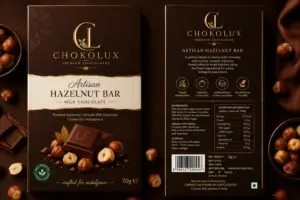 CHOKOLUX Artisan Hazelnut Chocolate Bar 70g with roasted hazelnuts