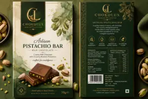 CHOKOLUX Artisan Pistachio Chocolate Bar 70g with roasted pistachios